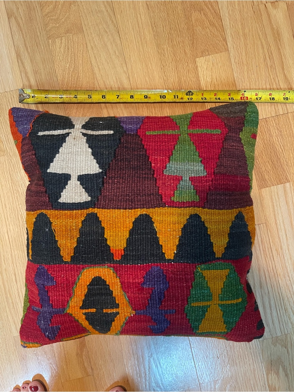 Handwoven Kilim Accent Pillow - Multicolor Geometric - Picture 2 of 2
